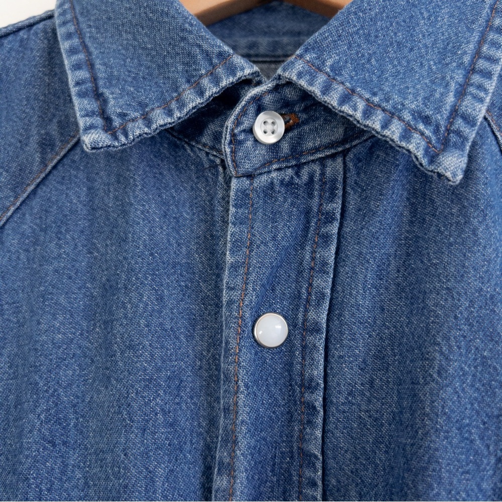 VTG Wrangler Mens Denim Western Shirt Cowboy Rodeo Pearl Snap Long Sleeves - Picture 5 of 14